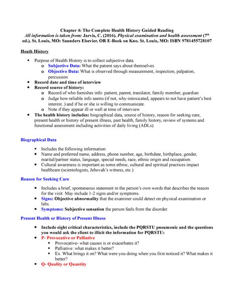 Chapter 04 The Complete Health History Guided-Reading - Chapter 4: The