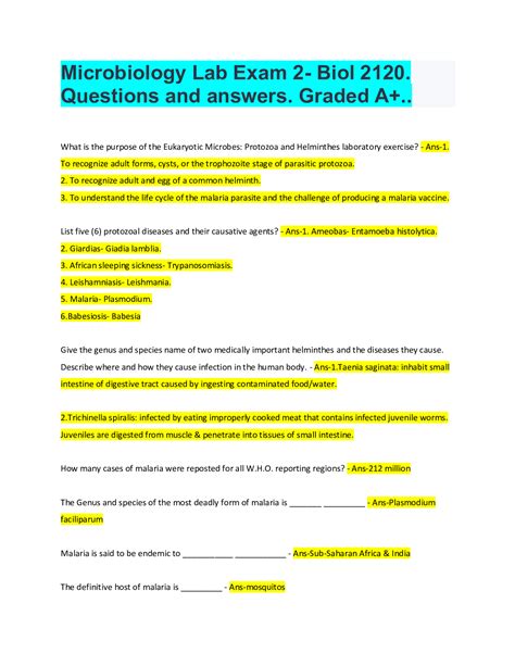 Microbiology Test Questions Answers Microbiology Test S