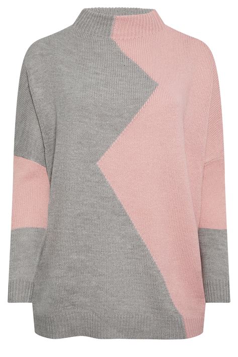 YOURS Plus Size Grey Pink Colourblock Knitted Jumper Yours Clothing