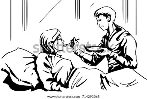 Son Feeding Sick Mother Spoon Hospital Stock Illustration 714293065 Shutterstock