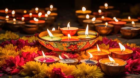 Premium AI Image | Diwali a Beautiful Arrangement of Diwali Candles in ...