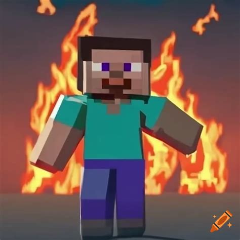 Minecraft Steve In The Midst Of A Fiery Blaze On Craiyon