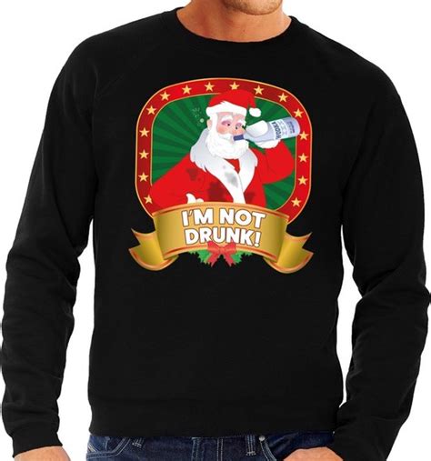 Foute Kersttrui Sweater Zwart Dronken Kerstman Im Not Drunk Heren