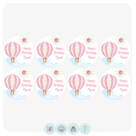 Teddy Bear On Hot Air Balloon Pink Cupcake Toppers Edible Cake Toppers