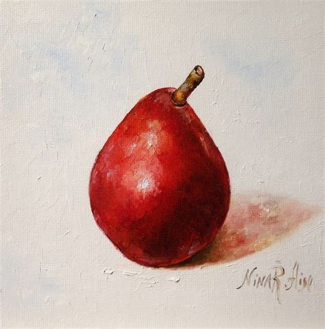 Red Pear Oil Painting By Nina R Aide Original Kitchen Art Fruit