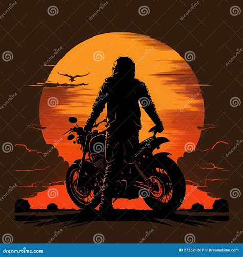 Silhouette of Biker at Sunset. Generative AI Stock Illustration ...