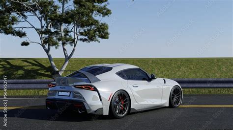 Luxury White Car Toyota GR Supra on the Highway, Sportscar on the ...