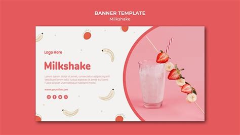 Free Psd Horizontal Banner For Strawberry Milkshake