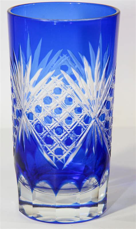 Set Of Four Cobalt Blue Cut Crystal Drinking Rock Glasses Tumbler At 1stdibs Blue Crystal