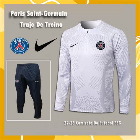 22 23 Novo Camisa De Futebol Paris Saint Germain Branca Meia Zíper