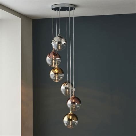 Endon Lighting Paloma Six Light Pendant With Brass Chrome Gold And Clear Ribbed Glass Shades