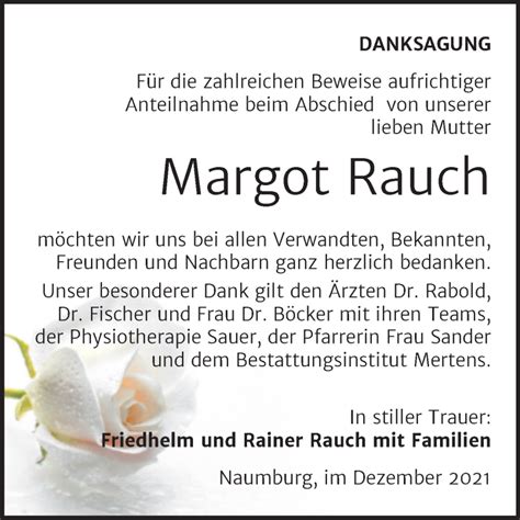 Traueranzeigen Von Margot Rauch Abschied Nehmen De