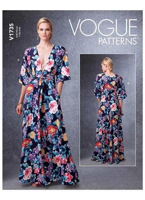 Vogue Pattern V Misses Deep V Kimono Style Dresses With Self Tie