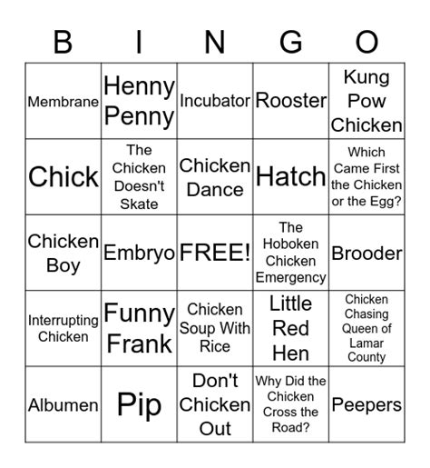 Chicken Bingo Card