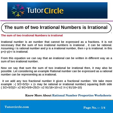 The Sum Of Two Irrational Numbers Is Irrational By Tutorcircle Team Issuu