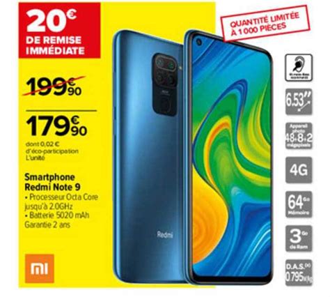 Promo Smartphone Redmi Note 9 Xiaomi Chez Carrefour ICatalogue Fr