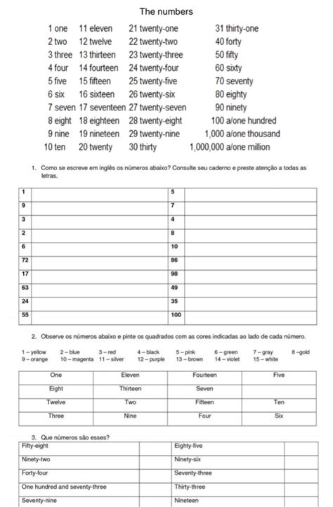 Atividade Sobre Numeros Em Ingles 6 Ano Image To U