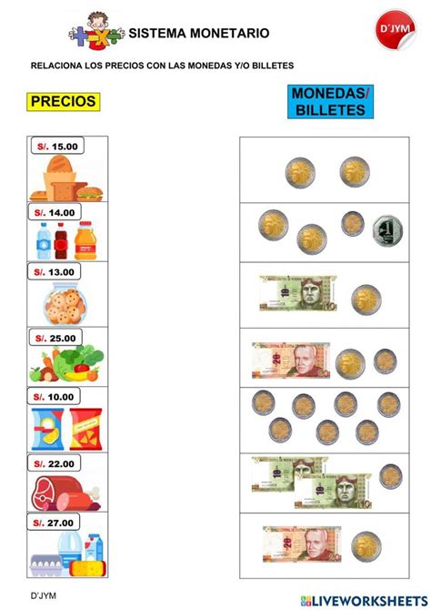 Sistema Monetario Peruano Interactive Worksheet Actividades De Dinero Sistema Monetario Del