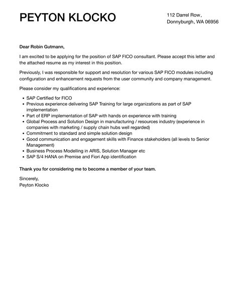 Sap Fico Consultant Cover Letter Velvet Jobs