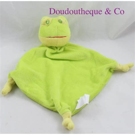 Doudou Plat Grenouille Fl Het Eek Vert Noeuds Jaune Cm Sos Doudou