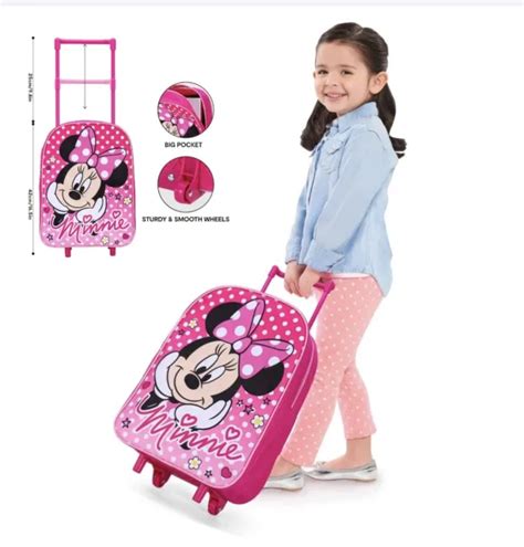 DISNEY MINNIE MOUSE Wheeled Deluxe Trolley Backpack Cabin Luggage Girls