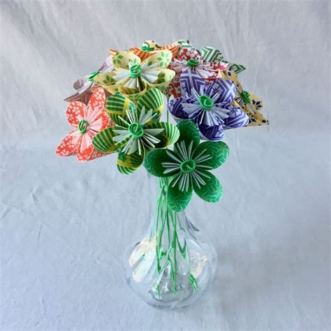 Flower Bouquet In Patterned Origami Paper Etsy Uk Paper Flower Bouquet Origami Flower