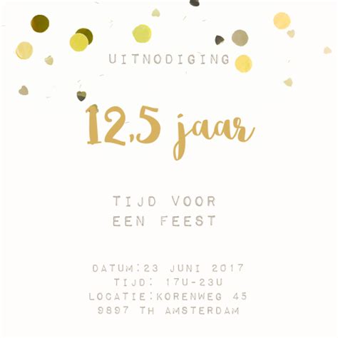 Jubileum Kaart 12 5 Jaar Goud Confetti