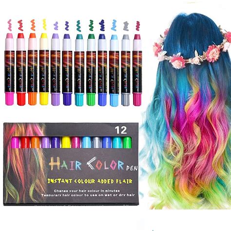 Ezco 12 Color Temporary Hair Chalk Pens Crayon Salon Washable Hair Color Dye Face