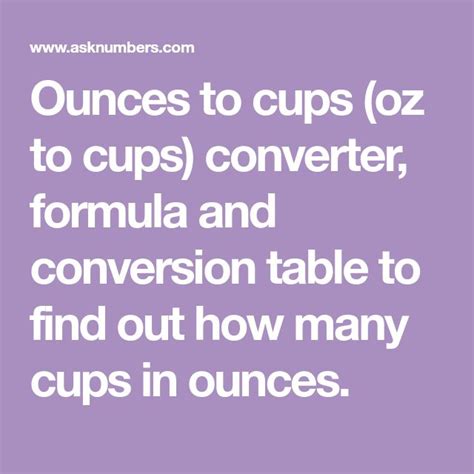 Ounces To Cups Oz To Cups Converter Formula And Conversion Table To