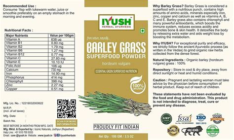 Iyush Herbal Ayurveda Organic Barley Grass Powder Pack Of Gm