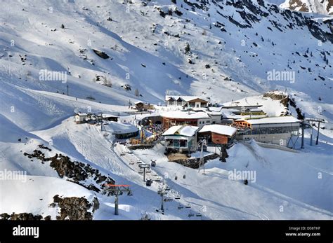 Ski Center At Hintertux Glacier In Zillertal Alps In Austria With A