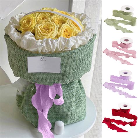 Mairbeon 9m Packing Ribbon Cuttable Solid Color Ruffled Edge Wave