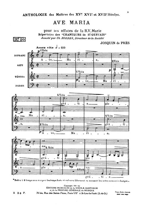 Desprez Josquin Ave Maria Virgo Serena For Choir Free Sheet Music