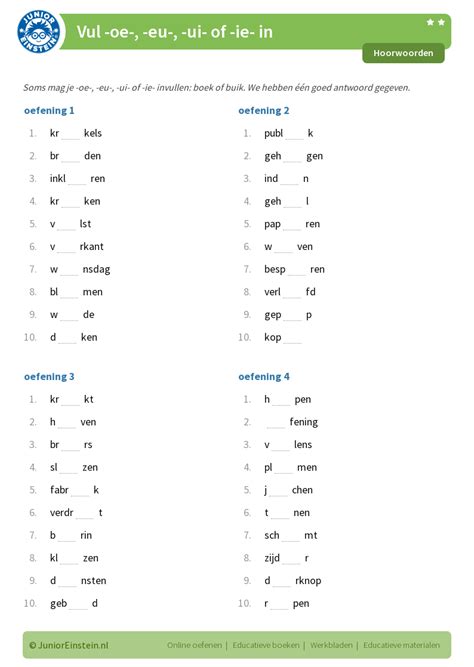 Werkbladen Hoorwoorden Schrijf Je Oe Eu Ui Of Ie