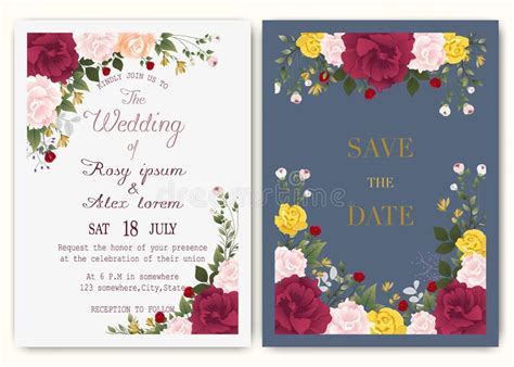 Wedding Invitation Card With Colourful Floral And Leaves Stock Vector