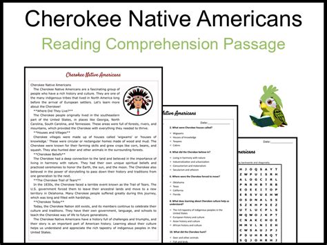 Cherokee Native Americans Reading Comprehension And Word Search Teaching Resources