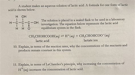 Solved A Student Makes An Aqueous Solution Of Lactic Acid A Formula