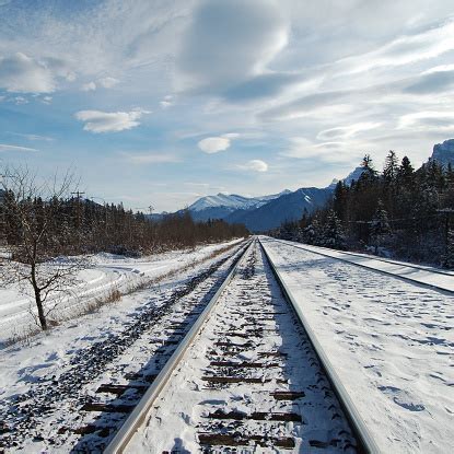 Train Tracks Heading To Banff National Park Stock Photo - Download ...