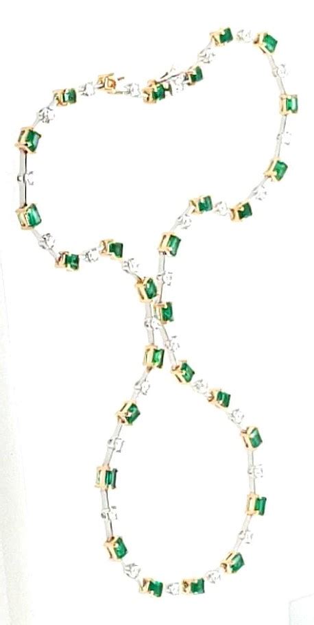 18k White / Yellow Gold 5.84ctw Emerald Cut Emerald / 2.24ctw Diamond Necklace 16.5" - 001-235-00619