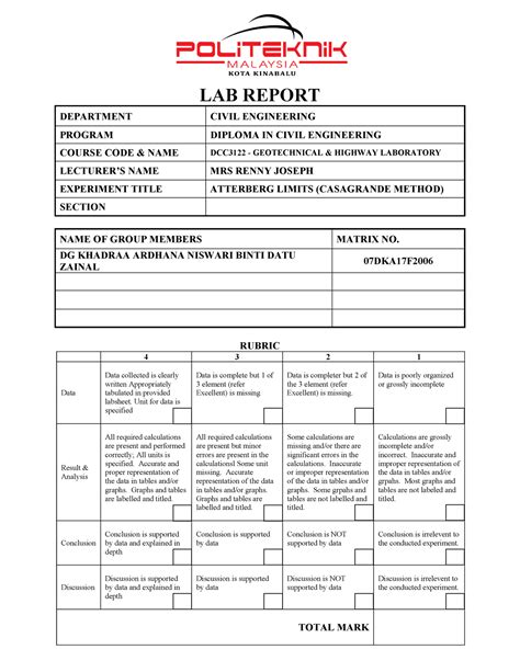 Atterberg Limit Pdf Geotechnical Engineering Laboratory Lab Report