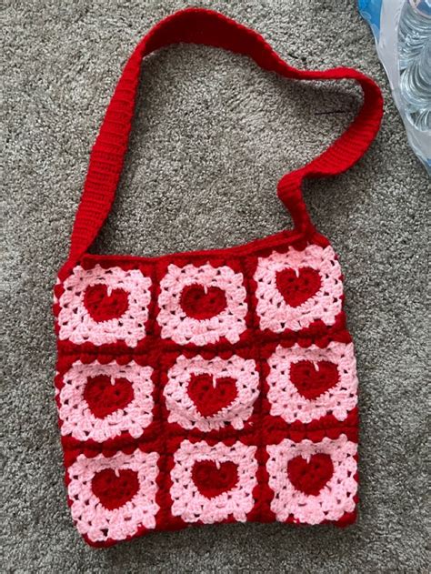 Crochet Heart Tote Bag ️ Crochet Blocks Knit Crochet Crochet Handbags