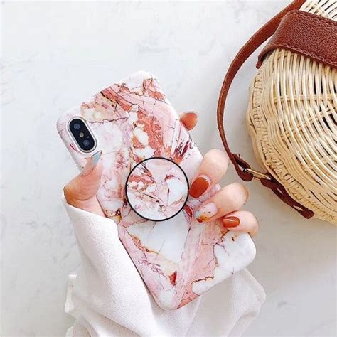 Marble phone case with popsocket for iphone - pink phone case | Pink ...