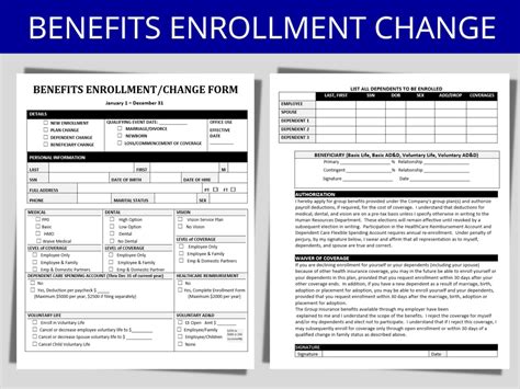 Benefits Enrollment Form Employee Life Change Event Template Open