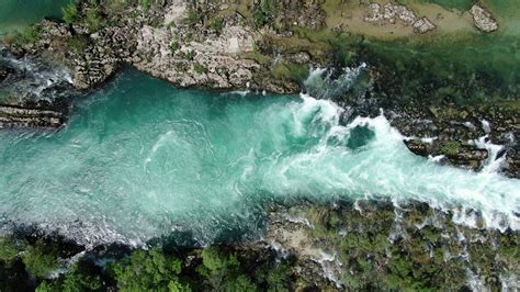 Aerial Shot Of A Clean Clear And Fresh Mountain River Top View Of A