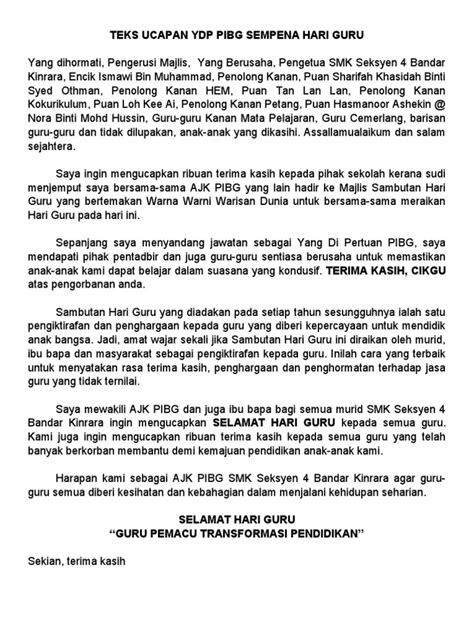 Teks Ucapan Ydp Pibg Sempena Hari Guru Pdf