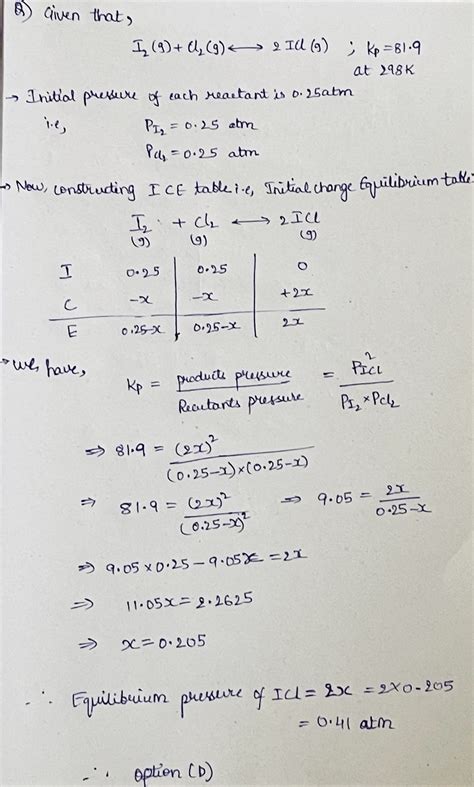 Solved The Following Reaction Takes Place At 298 K I 2 G Cl 2