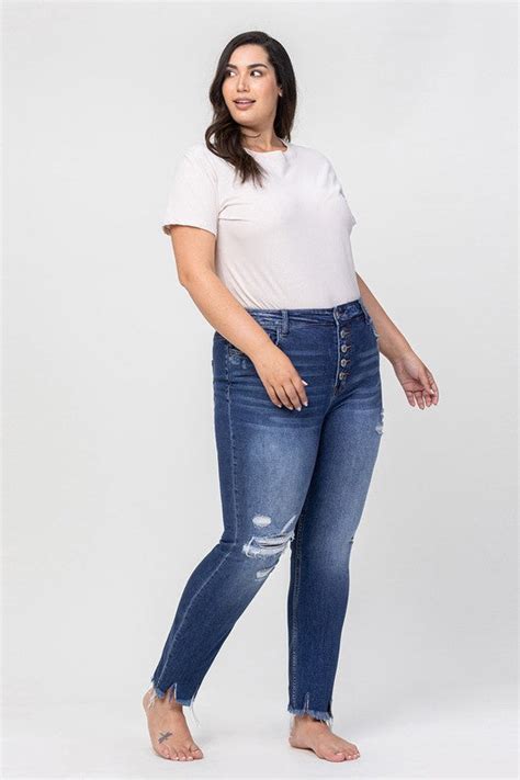 Plus Size Vervet High Rise Patched Button Up Jeans Sandhills Clothing Co