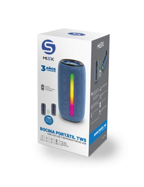 Bocina Port Til Tws Con Luz Led Y Reproductor De Usb Azul Misik