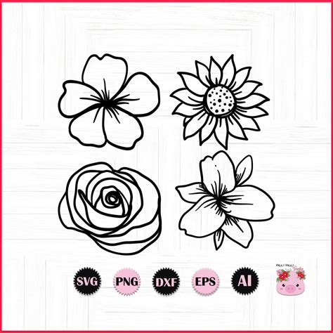 Flowers Drawing Svg Flowers Png Flowers Silhouettes Flowers Etsy