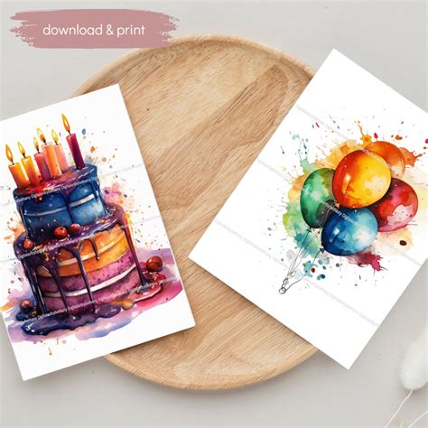 5 Printable Watercolor Birthday Cards, Instant Digital Download ...